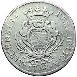 Monete e Medaglie di Zecche Italiane.   Lucca. Repubblica (1369-1799). Scudo 1743.    MIR 237/5. AG.