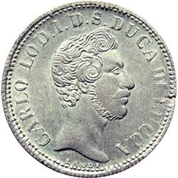 Monete e Medaglie di Zecche Italiane.   Lucca. Carlo Ludovico di Borbone (1824-1847). 2 lire 1837.  