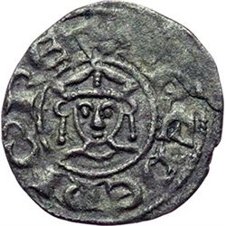 Monete e Medaglie di Zecche Italiane.   Messina. Enrico VI (1194-1197). Denaro a nome di Enrico e Fe