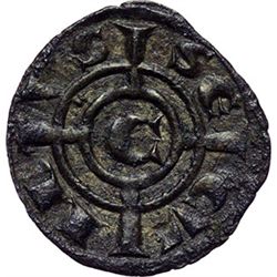 Monete e Medaglie di Zecche Italiane.   Messina. Corrado II (1254-1258). Denaro.    Sp. 171. MI. g. 