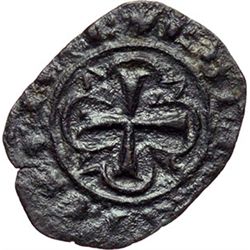 Monete e Medaglie di Zecche Italiane.   Messina. Carlo I d'Angiò (1266-1282). Denaro, con palmizio. 