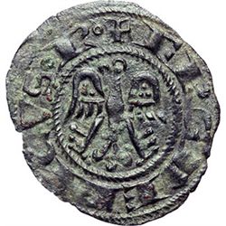 Monete e Medaglie di Zecche Italiane.   Messina o Brindisi. Federico II (1197-1250). Denaro coniato 