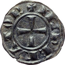 Monete e Medaglie di Zecche Italiane.   Messina o Brindisi. Federico II (1197-1250). Denaro 1220.   