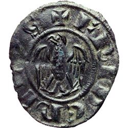 Monete e Medaglie di Zecche Italiane.   Messina o Brindisi. Federico II (1197-1250). Mezzo denaro 12