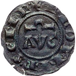 Monete e Medaglie di Zecche Italiane.   Messina o Brindisi. Federico II (1197-1250). Mezzo denaro 12