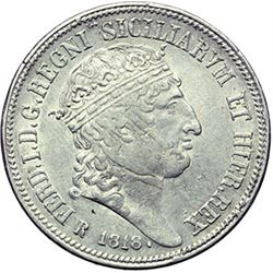 Monete e Medaglie di Zecche Italiane.   Napoli. Ferdinando I (1816-1825). Piastra 1818, ribattuta.  