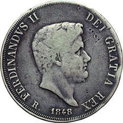 Monete e Medaglie di Zecche Italiane.   Napoli. Ferdinando II (1830-1859). Piastra 1848 con R prima 