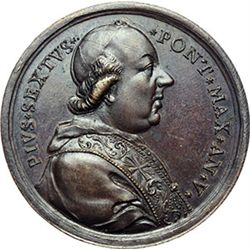 Medaglie Papali.    Pio VI (1775-1799), Giovanni Angelo Braschi. Medaglia annuale, anno V.  D/ Busto