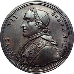 Medaglie Papali.    Pio VII (1800-1823), Barnaba Chiaramonti. Medaglia annuale, anno IV.  D/ Busto a