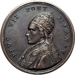 Medaglie Papali.    Pio VII (1800-1823), Barnaba Chiaramonti. Medaglia annuale, anno V.  D/ Busto a 