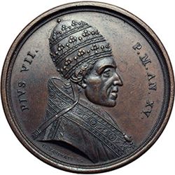 Medaglie Papali.    Pio VII (1800-1823), Barnaba Chiaramonti. Medaglia 1814, per la liberazione del 