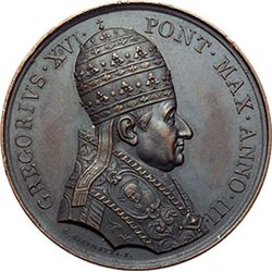 Medaglie Papali.    Gregorio XVI (1831-1846), Mauro Cappellari. Medaglia annuale, anno III.  D/ Bust