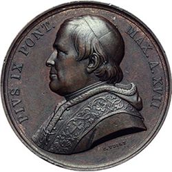 Medaglie Papali.    Pio IX (1846-1878). Medaglia annuale,anno XVII.  D/ Busto a sinistra con berrett