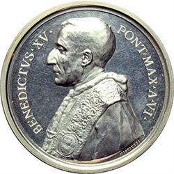 Medaglie Papali.    Benedetto XV (1914-1922), Giacomo Della Chiesa. Medaglia annuale, anno VI.  D/ B