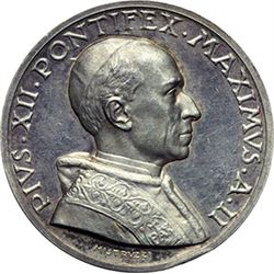 Medaglie Papali.    Pio XII (1938-1959). Medaglia annuale, anno II.  D/ Busto a destra con berrettin
