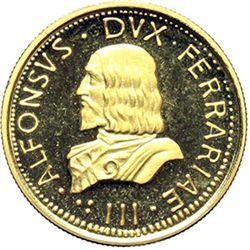 Medaglie e Placchette.   Ferrara. Alfonso I d'Este (1505-1534). Medaglia commemorativa del 1969.    