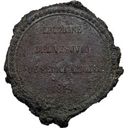 Medaglie e Placchette.   Napoli.  Medaglia in lava per l'eruzione del Vesuvio del 16 aprile 18(7)9, 