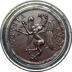 Medaglie e Placchette.   Perugia.  Medaglia di merito in bronzo con bordo in argento per l'Accademia