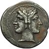Image 1 : Roman Republican.     Quadrigatus, ca 225-214. Obv.: Laureate Janiform head of Dioscuri. Rev.: Jupit