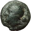 Image 1 : Roman Republican.     Uncia, ca 225-217. Obv.: Head of Roma left; wearing Attic helmet; behind a pel