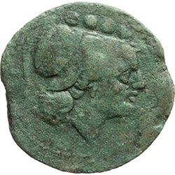 Roman Republican.     Triens, ca 215-212. Obv.: Helmeted head of Minerva right; above, four pellets.