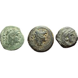 Roman Republican.     Lot of 3 quadrans, ca 215-212. Obv.: Head of Hercules right, wearing lion skin