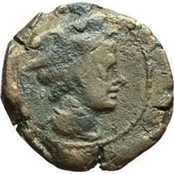 Roman Republican.     Sextans, ca 215-212. Obv.: Head of Mercury right, above two pellets. Rev.: Pro