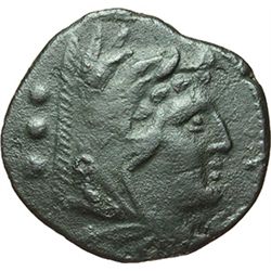 Roman Republican.    Corn-ear series. Quadrans, Sicily ca 214-212. Obv.: Head of Hercules right, beh