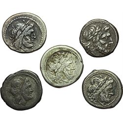 Roman Republican.     Lot of 5 Victoriati, ca after 218. Obv.: Laureate head of Jupiter r.ight. Rev.