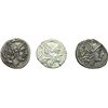 Image 1 : Roman Republican.     Lot of 3 quinarii. Obv.: Helmeted head of Roma right; behind V. Rev.: The Dios