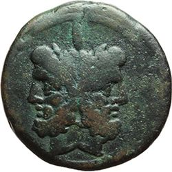 Roman Republican.     As, after 211. Obv.: Laureate head of Janus; above mark of value I. Rev.: Prow