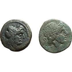 Roman Republican.     Lot of 2 coins: semis, after 211. Obv.: Laureate head of Saturn right; behind 