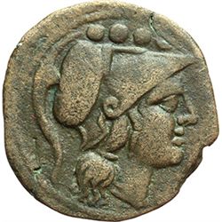 Roman Republican.     Triens, Sardinia ca after 211 B.C. Obv.: Helmeted head of Minerva right, behin