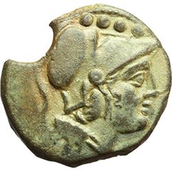 Roman Republican.     Triens, Sardinia ca after 211 B.C. Obv.: Helmeted head of Minerva right, behin