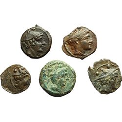 Roman Republican.     Lot of 5 coins. Sextans, Sardinia after 211. Obv.: Head of Mercury right; abov