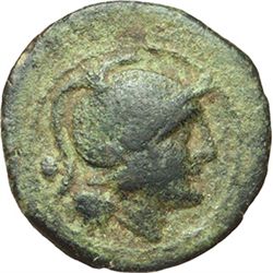 Roman Republican.     Uncia, after 211. Obv.: Head of Roma wearing Attic helmet right. Rev.: Prow ri