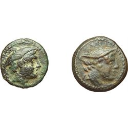 Roman Republican.     Lot of two: semuncia, ca after 211. Obv.: Head of Mercury right. Rev.: Prwo ri