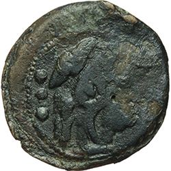 Roman Republican.    'Apex and hammer' series. Triens, Central Italy ca 211-208. Obv.: Helmeted head