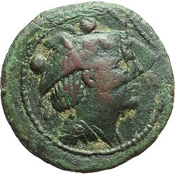 Roman Republican.    C. Aurunculeius. Sextans, Sardinia ca 209. Obv.: Head of Mercury right, above t