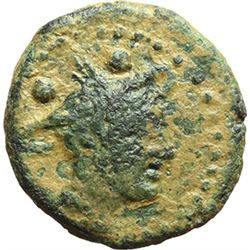 Roman Republican.    'Corn-ear and KA' series. Sextans, Sicily ca 207-206. Obv.: Head of Mercury rig