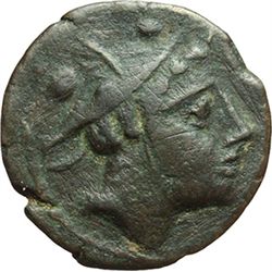 Roman Republican.    'Corn-ear and KA' series. Sextans, Sicily ca 207-206. Obv.: Head of Mercury rig