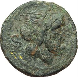 Roman Republican.    'ROMA in monogram' series. Semis, South East Italy ca 211-210. Obv.: Laureate h