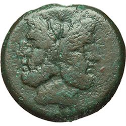Roman Republican.    'H' series. As, South East Italy ca 211-210. Obv.: Laureate head of Janus, abov