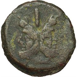 Roman Republican.    'Spearhead' series. As, Central Italy ca 195. Obv.: Laureate head of Janus, abo