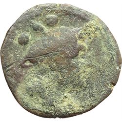 Roman Republican.    'Spearhead' series. Sextans, South East Italy ca 212-210. Obv.: Head of Mercury