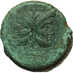 Roman Republican.    'Club' series. As, South East Italy circa 208. Obv.: Laureate head of Janus; ab