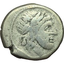 Roman Republican.    'MP' series. Victoriatus, uncertain mint ca 211-208. Obv.: Laureate head of Jup