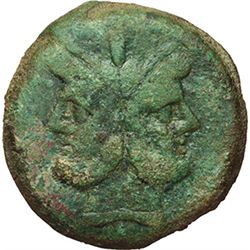 Roman Republican.    'Wreath' series. As, Central Italy ca 211-208. Obv.: Laureate head of Janus, ab