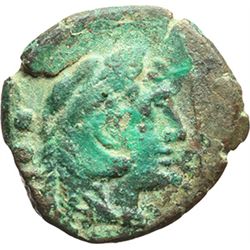 Roman Republican.    'Staff' series. Quadrans, ca 209-195. Obv.: Head of Hercules right, wearing lio