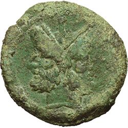 Roman Republican.    'Rostrum tridens' series. As, ca 206-195. Obv.: Laureate head of Janus; above, 